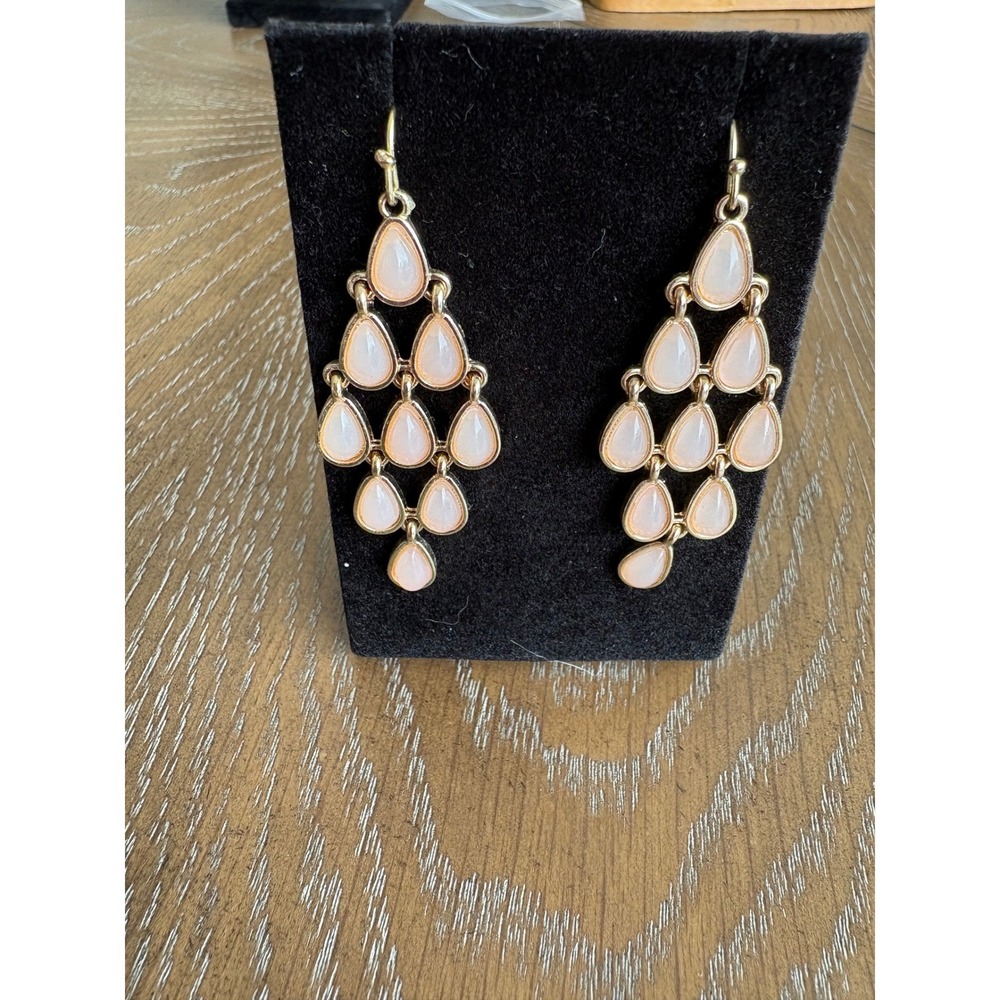 Gold Tone Peach Teardrop Chandelier Earrings Tiered Boho Drop Statement Jewelry